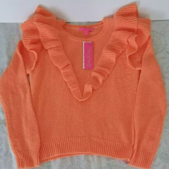 Lilly Pulitzer Marceline Sweater, Cantaloupe, Size S - Picture 2 of 9